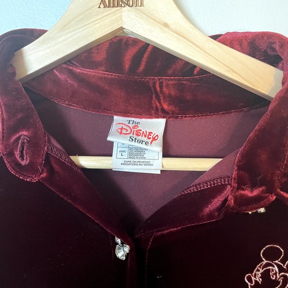 Vintage Disney Velour Long Sleeve Button Up in Burgundy Mickey Mouse SZ Large - Picture 8 of 14